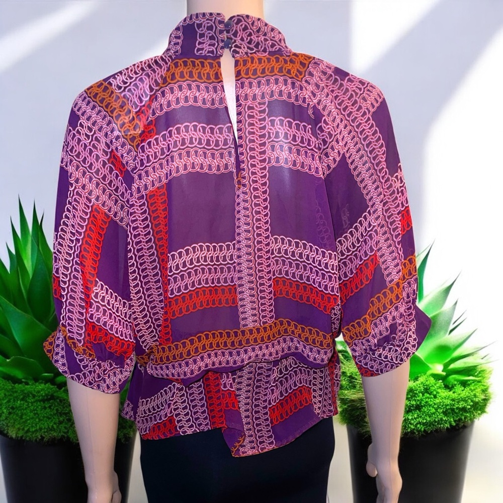 New York & Company Printed Dolman-Sleeve Keyhole Neck Waist Tie Blouse - Picture 7 of 15